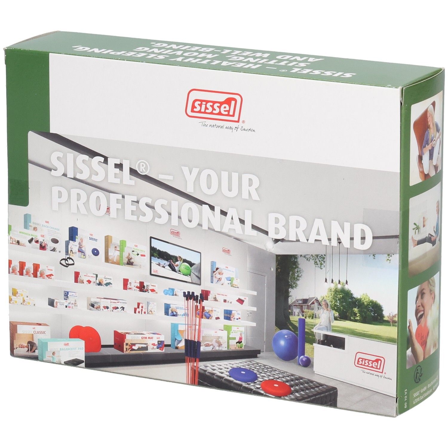 Emballage avec logo et slogan Sissel. Inscription: Sissel - Your Professional Brand, images de produits.