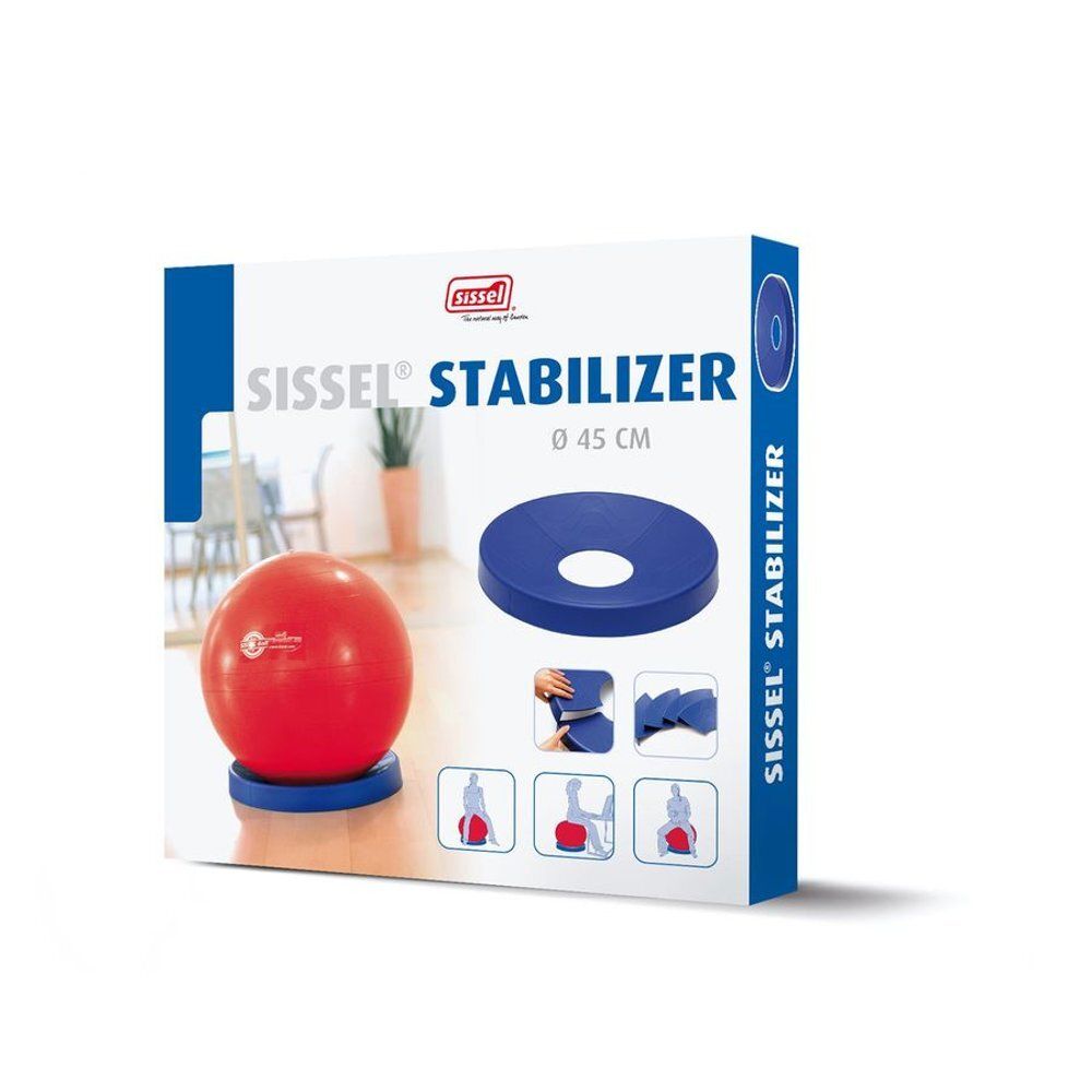 Emballage Sissel Stabilizer. Ballon rouge, cup bleu, illustrations.