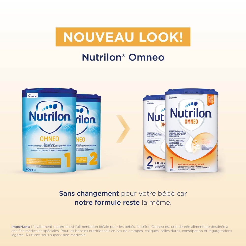 Nutrilon Omneo 2 crampes, coliques, selles dures, constipation Bébé 6-12 mois lait en poudre 800g