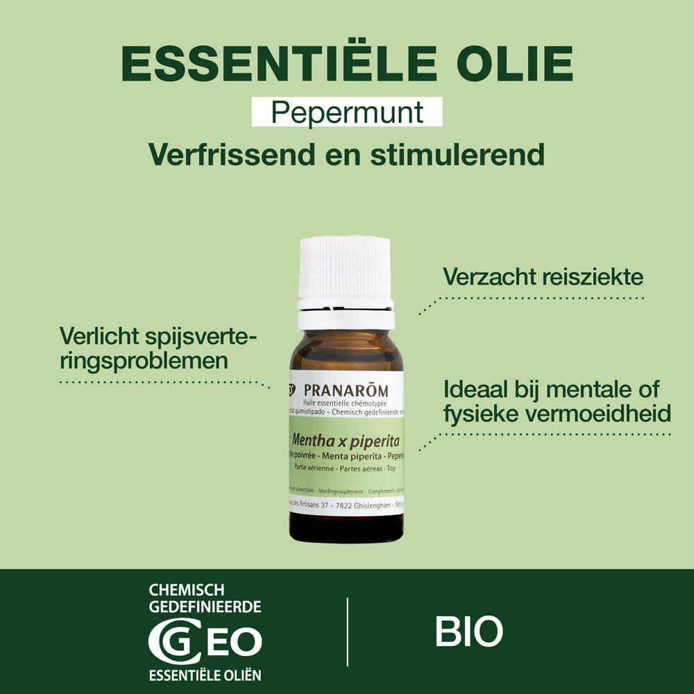 Bruine glazen fles met witte dop. Etiket met productinfo en bio-label.