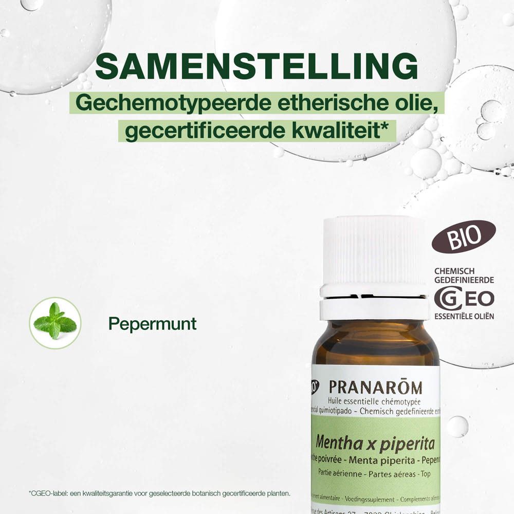 Bruine glazen fles met witte dop. Etiket met productinfo en bio-label.