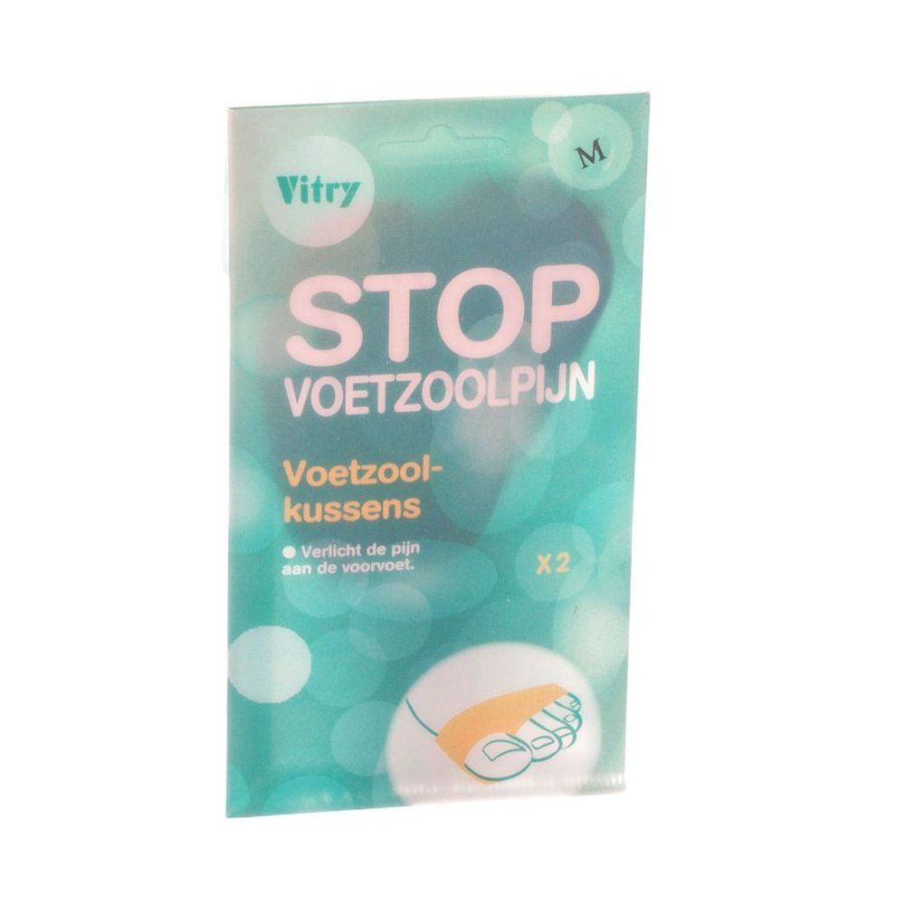 Verpakking "Vitry" met "STOP VOETZOOLPIJN". Bevat twee voetkussens. Maat M.