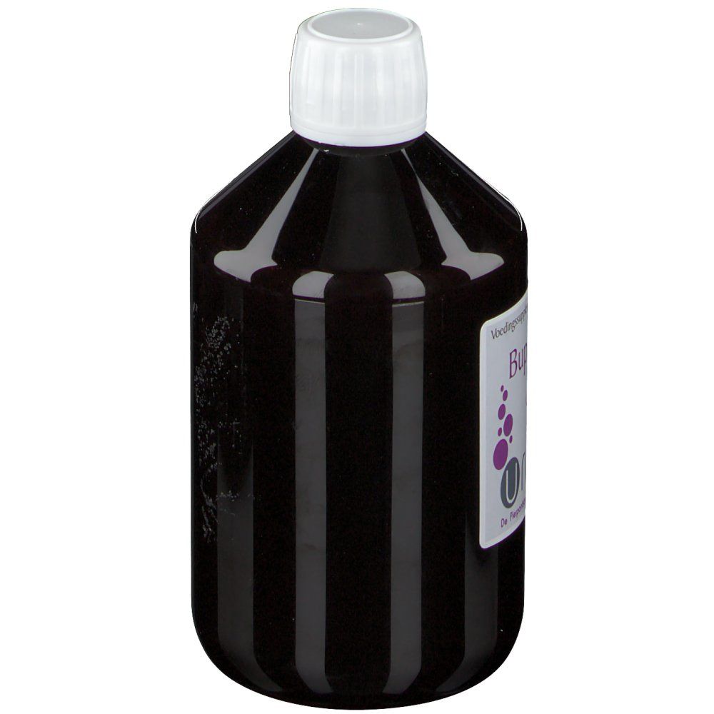 Bouteille marron avec bouchon blanc. Étiquette avec nom du produit, marque Urmale et informations.