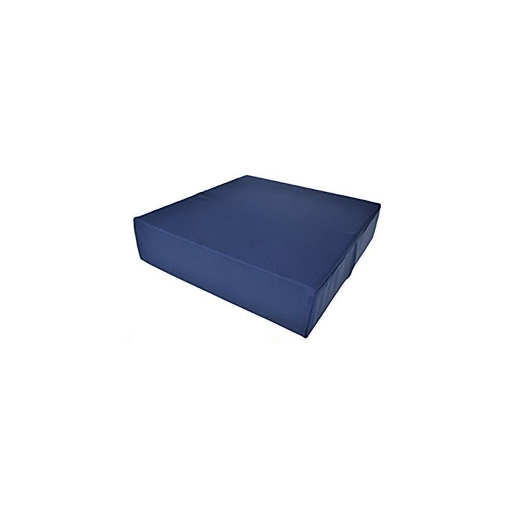 Blauw vierkant kussen. Vierkante vorm, plat.