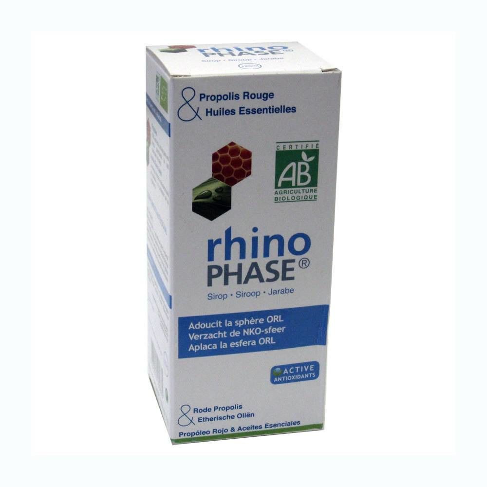 Kartonnen verpakking met rhino PHASE®. Bevat Propolis Rouge en Huiles Essentielles. AB-certificering.