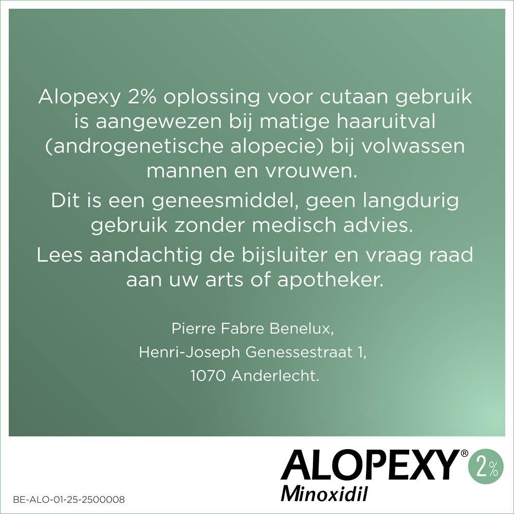 ALOPEXY 2% | Oplossing Minoxidil Voor Matige Alopecia Androgenetica Bij Volwassen Mannen En Vrouwen