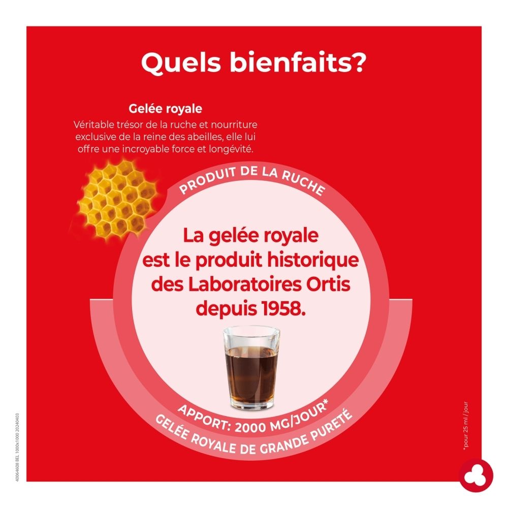 Ortis Gelée Royale bouteille avec design nid d'abeille. 250ml.