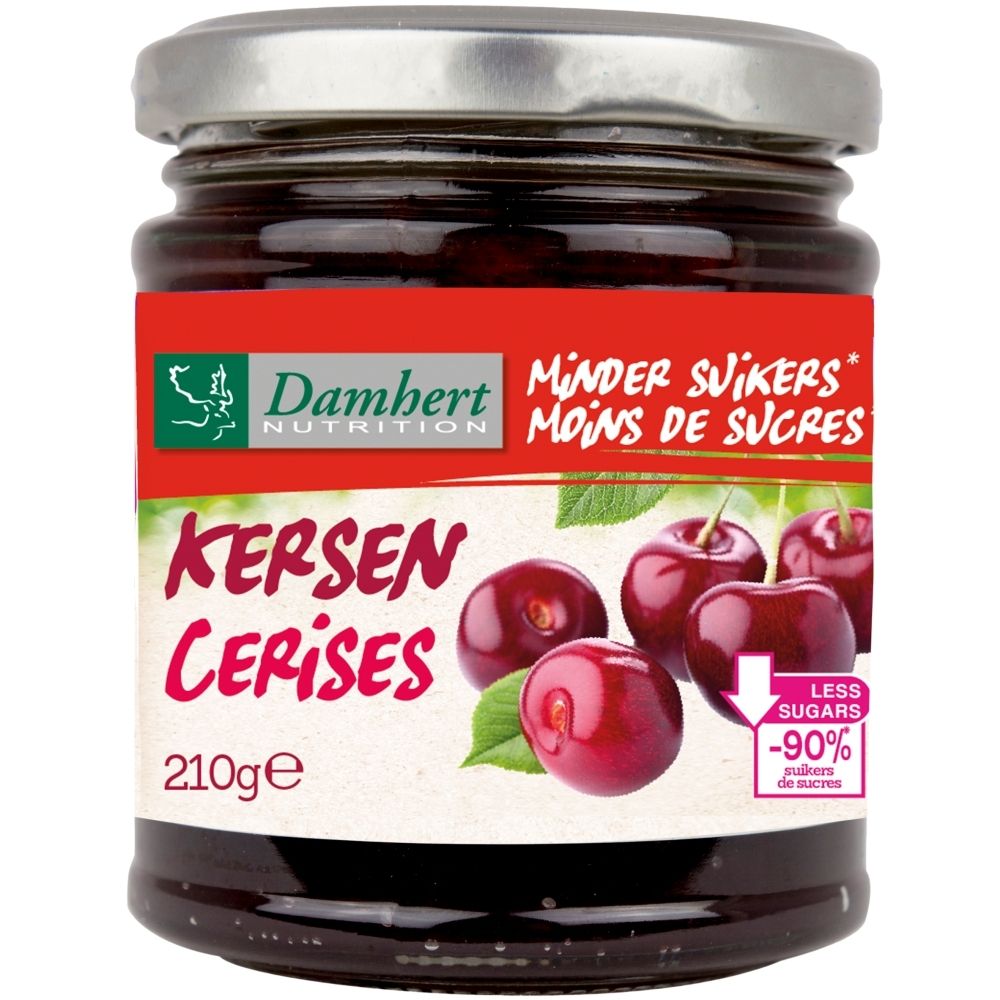 Pot kersenjam van 210g, Dambert Nutrition, minder suikers.