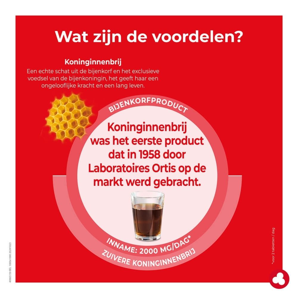 Ortis Koninginnenbrij verpakking met honingraatpatroon en afbeelding van koninginnenbrij.