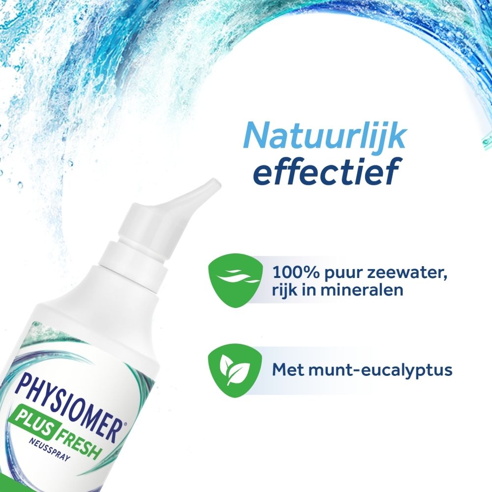 Physiomer Plus Fresh neusspray munt-eucalyptus. 100% puur zeewater, rijk in mineralen.