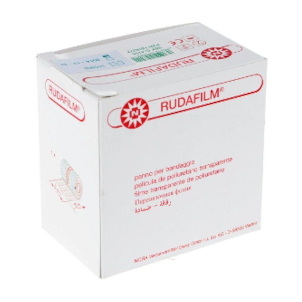 Boîte blanche avec texte RUDAFILM en rouge. Inscriptions multilingues. Marque CE.