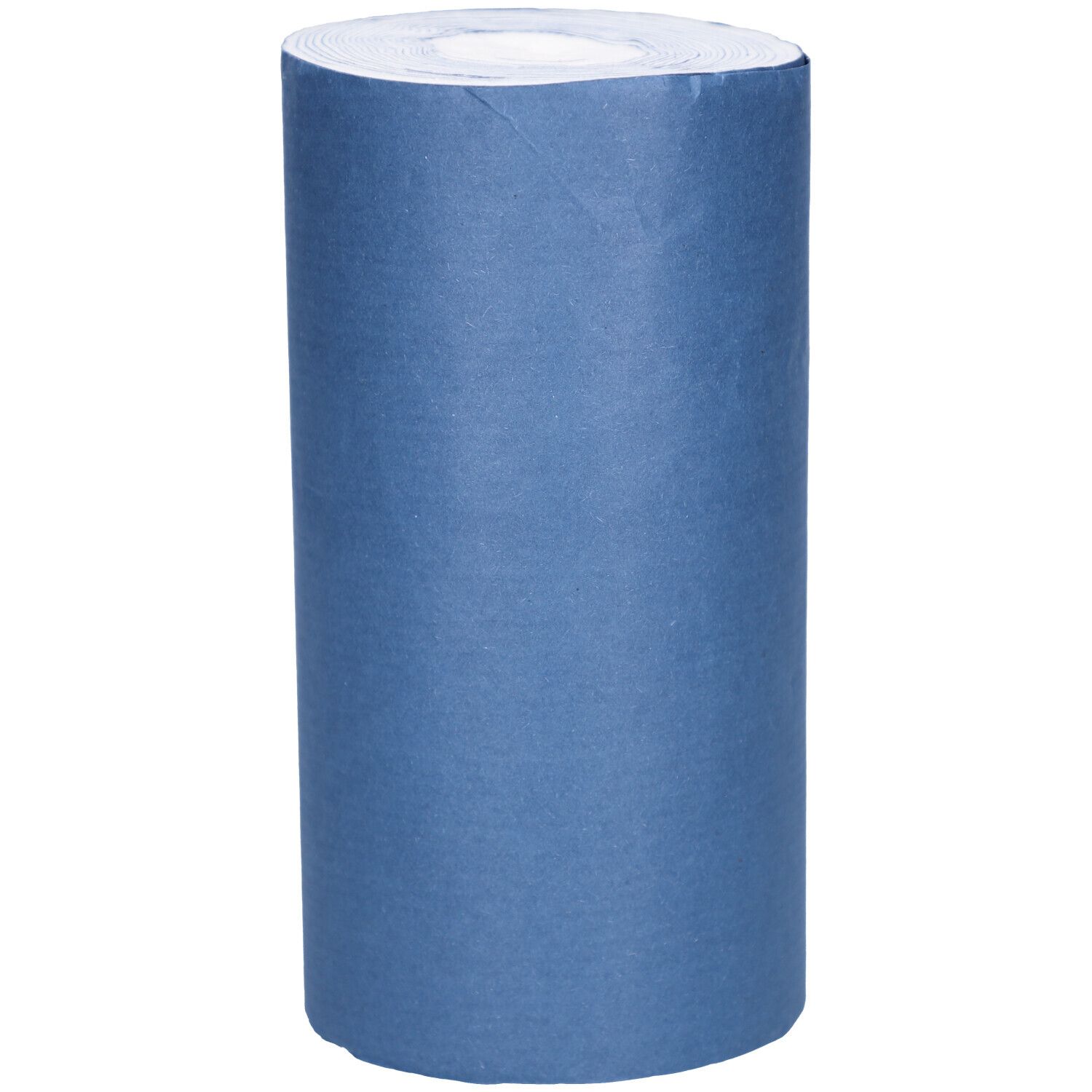 Rouleau de coton hydrophile bleu. Forme cylindrique. Vue de face.