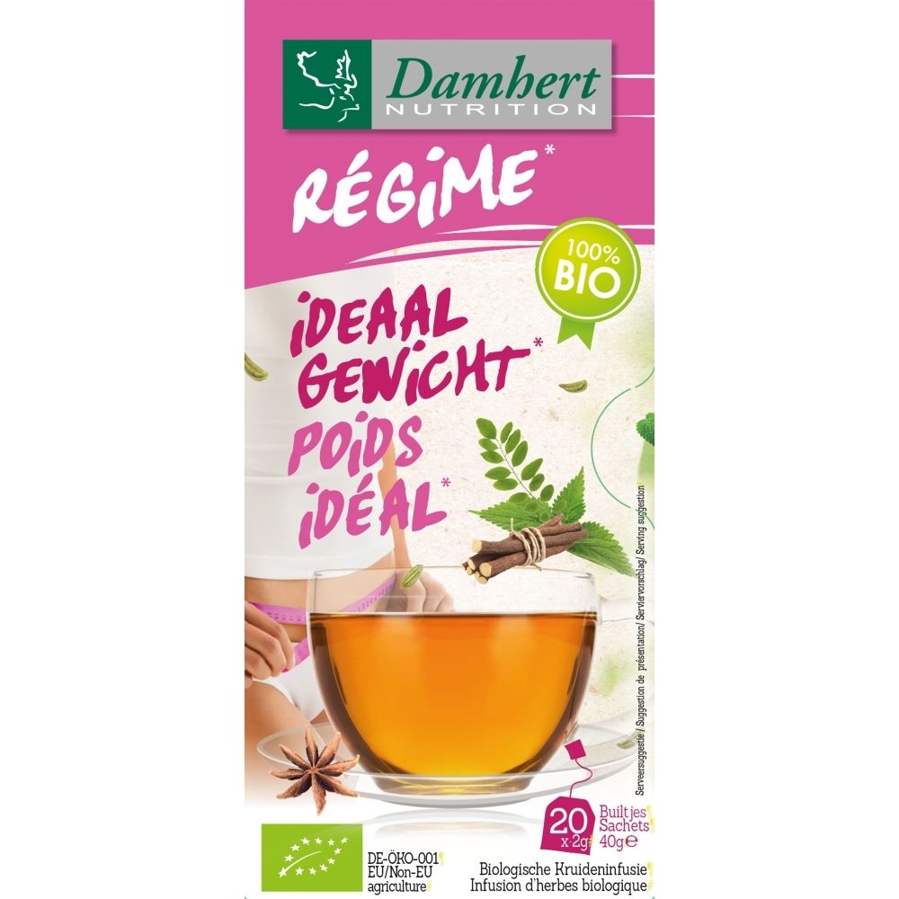 Thé Damhert Régime : 20 sachets infusion bio pour un poids idéal. 40g.