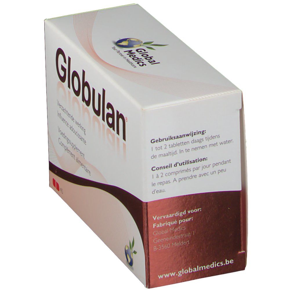 Emballage Globulan avec instructions d'utilisation et informations fabricant.