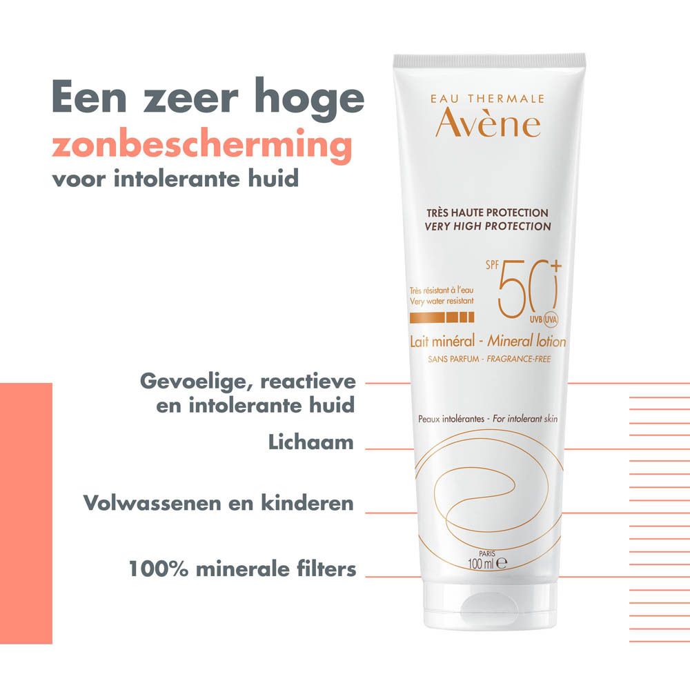 Afbeelding met tekst. Tube zonnebrandcrème. Tekst: Zeer hoge zonbescherming voor intolerante huid.