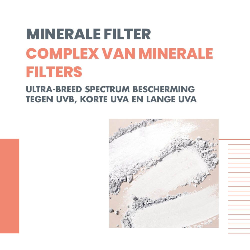 Afbeelding met tekst. Tekst: Minerale filter, complex van minerale filters. UVA- en UVB-bescherming.