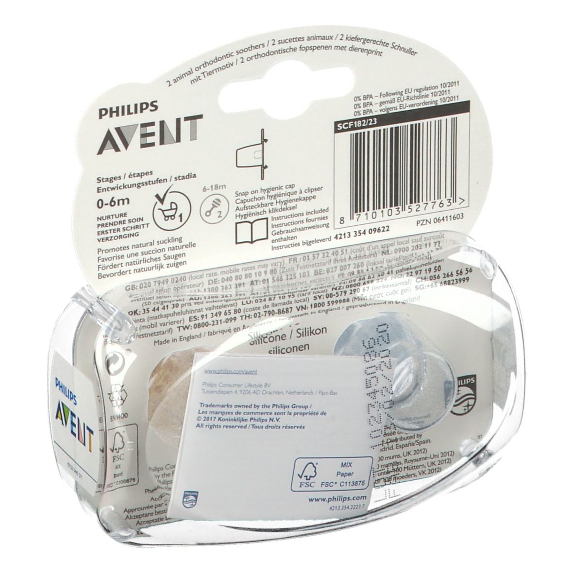 Avent Tétine Silicone 0-6m Petits Animaux