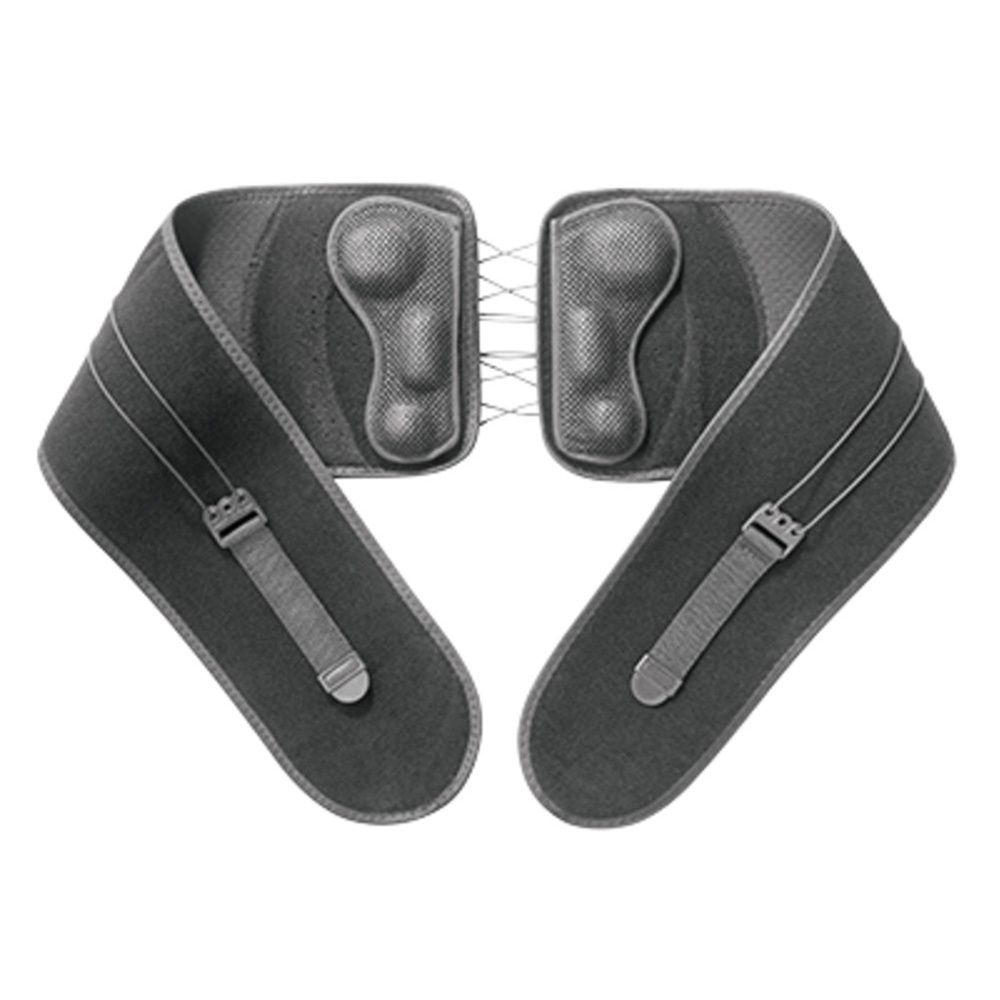 Zwarte lendenband. Op de verpakking: FUTURO, 3M. De band wordt door een persoon gedragen.