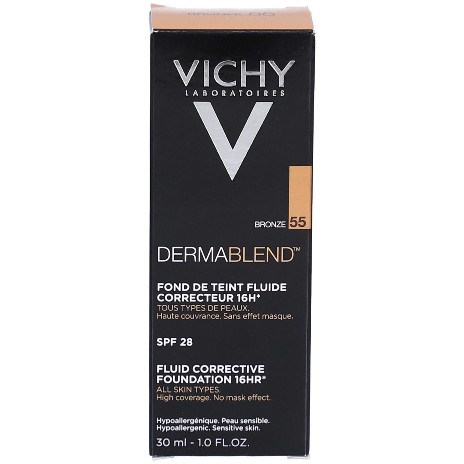 Verpakking. Productinformatie. Merk en naam zichtbaar. Tint Bronze.