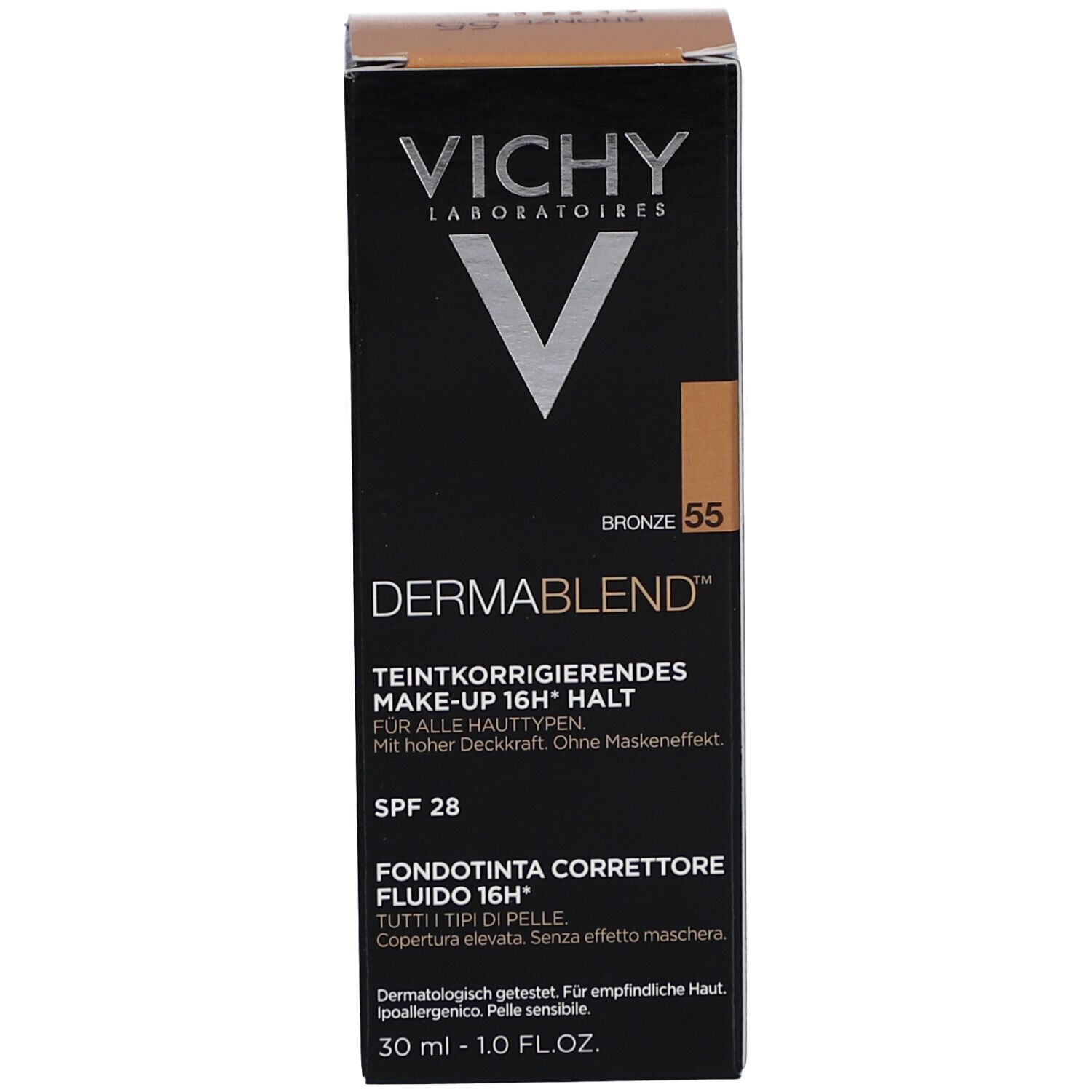 Verpakking. Productinformatie. Merk en naam zichtbaar. Tint Bronze.