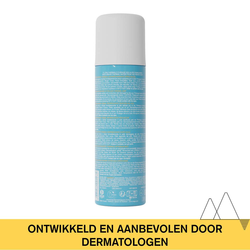 Lichtblauwe fles met witte dop. Tekst op de fles.