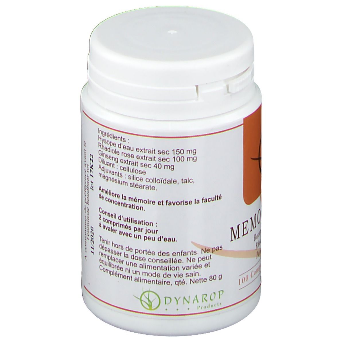 Dos du flacon blanc. Contient ingrédients, mode d'emploi et informations fabricant. Texte en français.