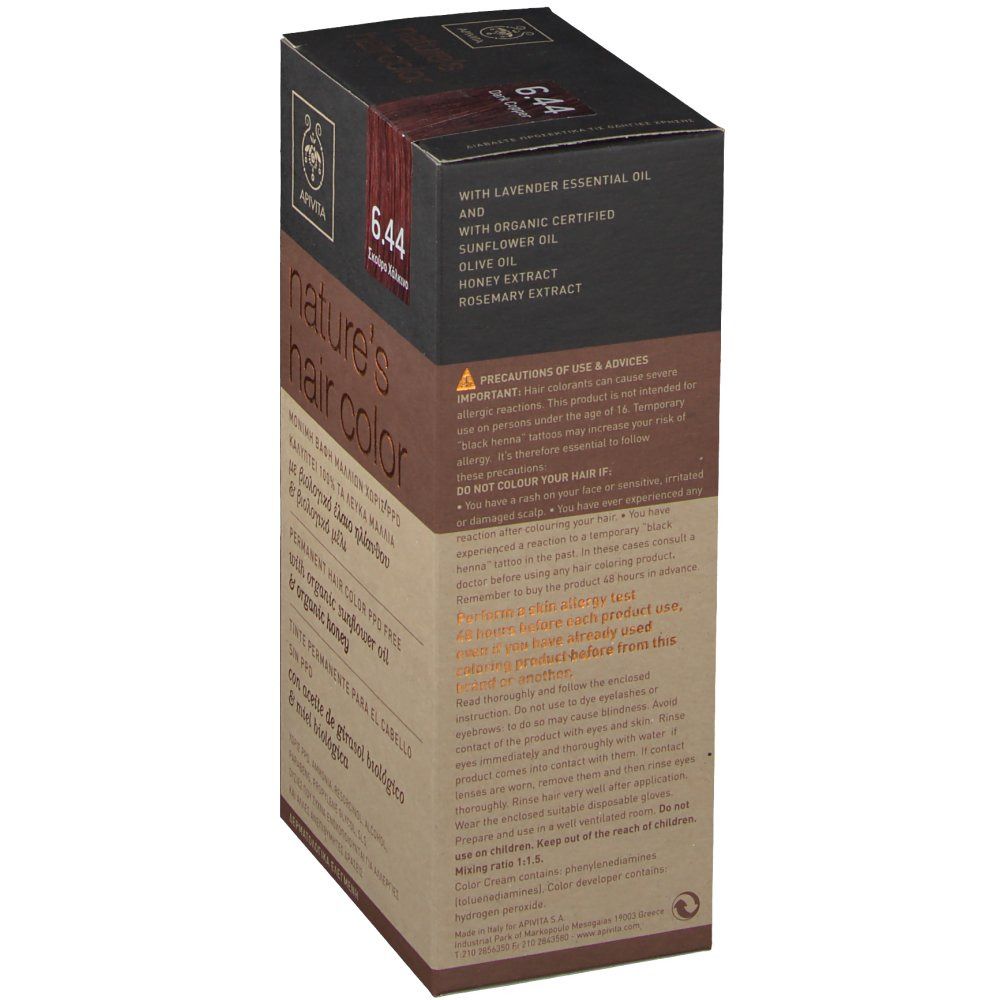 Apivita Coloration Capillaire N6.44 Cuivre Fonce