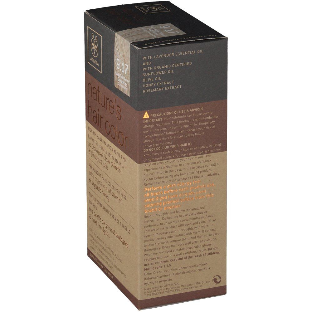 Apivita Natuurlijke Haarkleuring N9.17 Heel Licht Blond As Beige