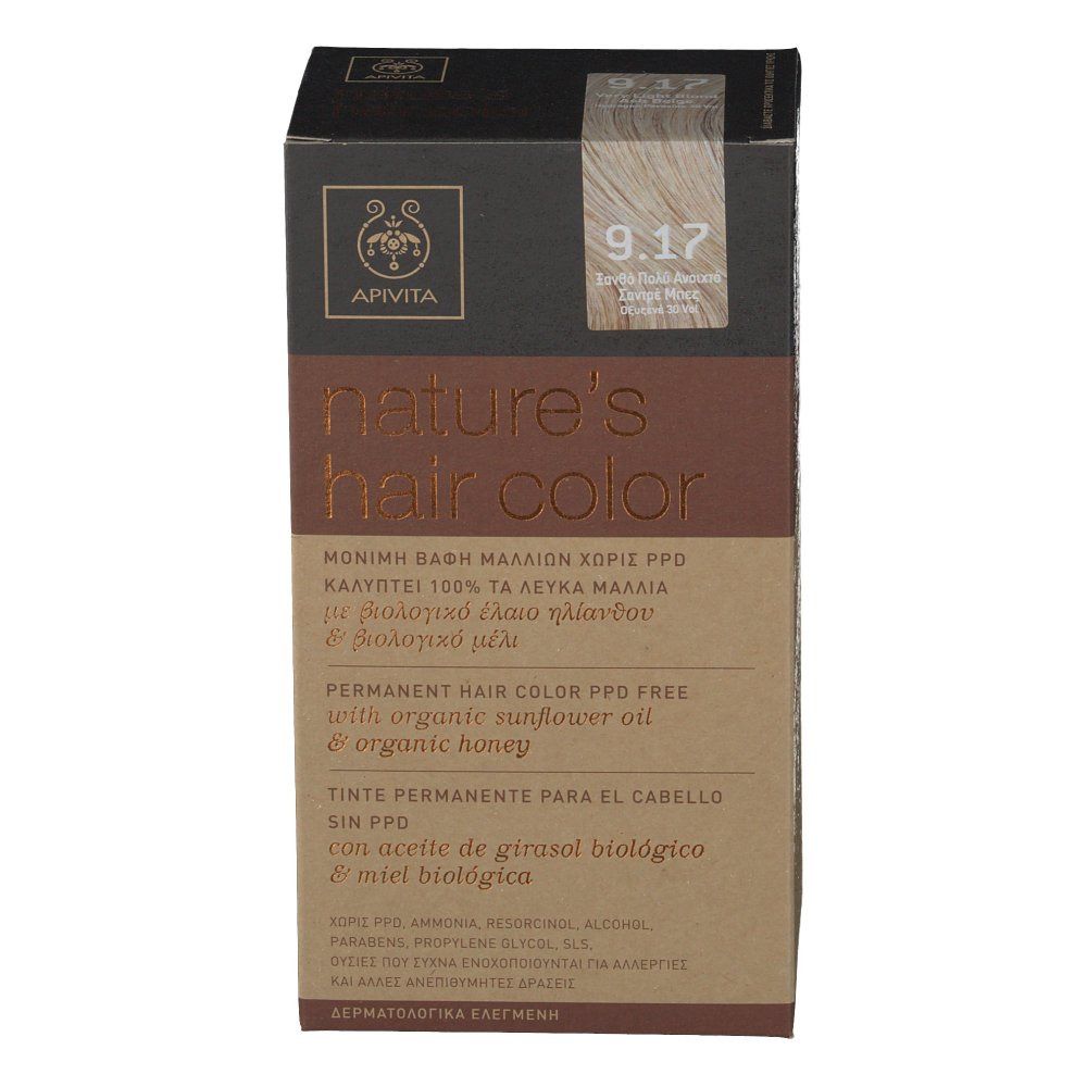 Apivita Natuurlijke Haarkleuring N9.17 Heel Licht Blond As Beige