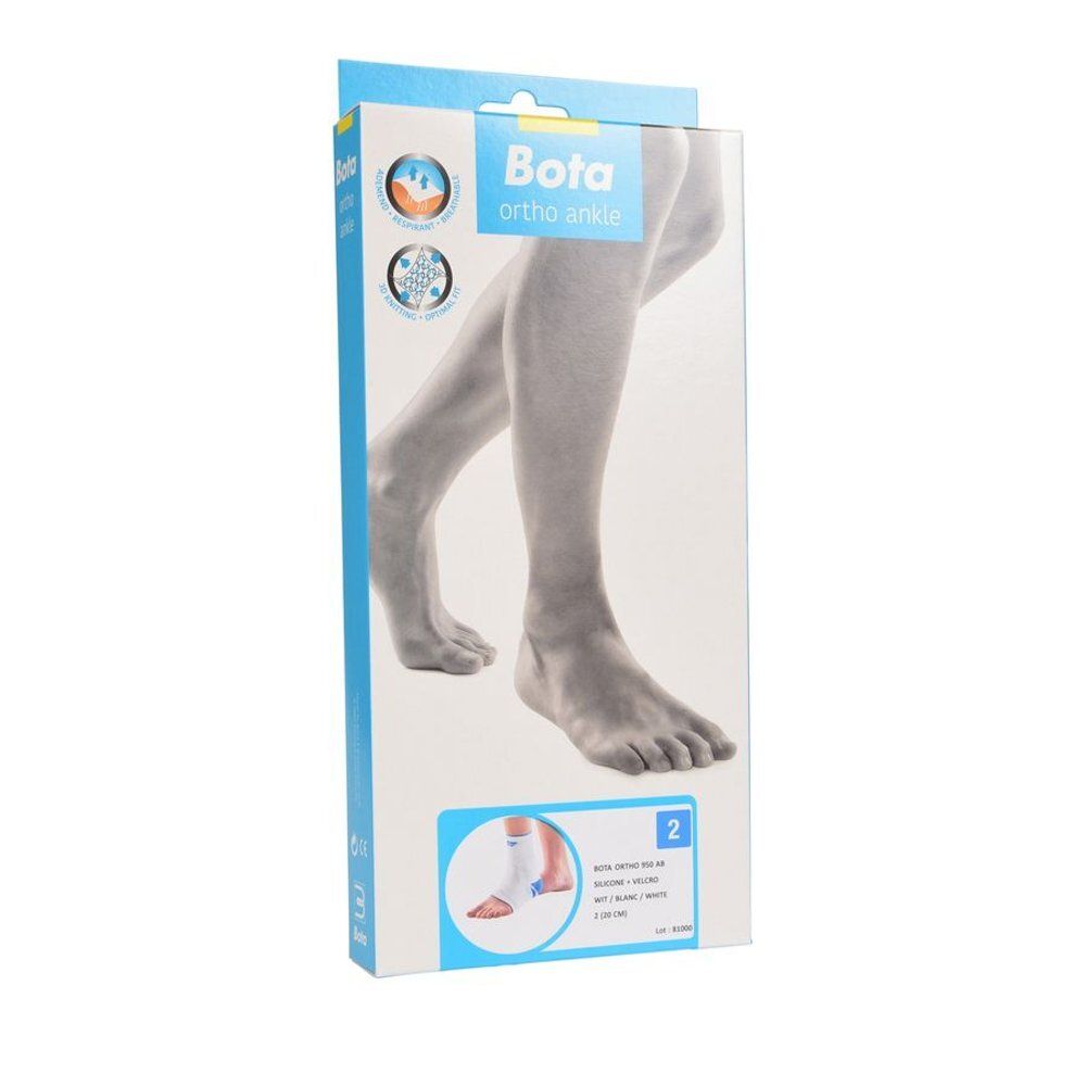 Verpakking voor enkelbrace. Productafbeelding. Tekst: Bota ortho ankle. Maat 2.