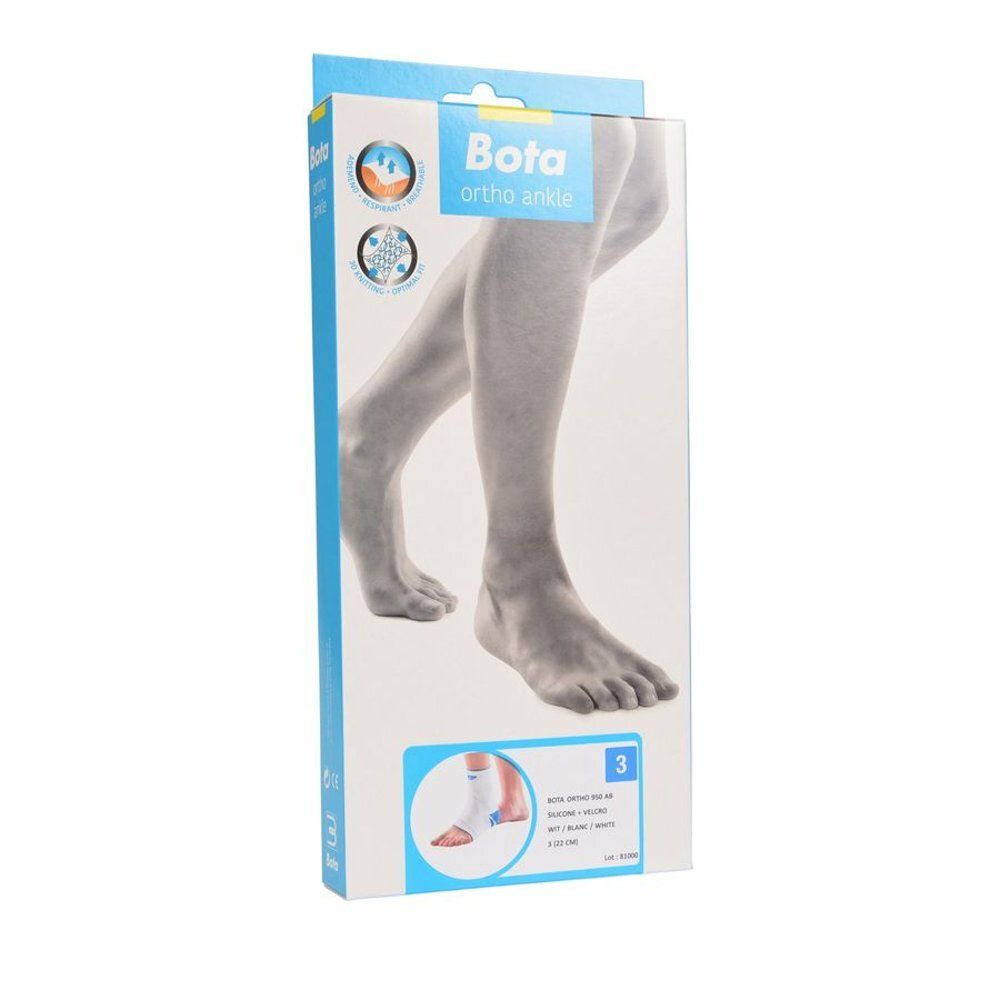 Verpakking van de enkelbrace. Productafbeelding en productnaam. Maat 3.