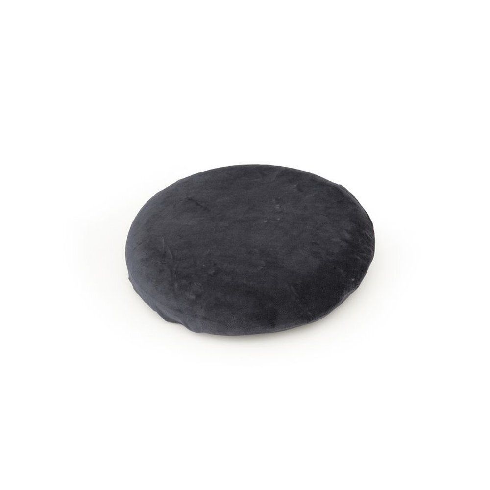 Ronde, antracietkleurige zitbal. Fluweel.