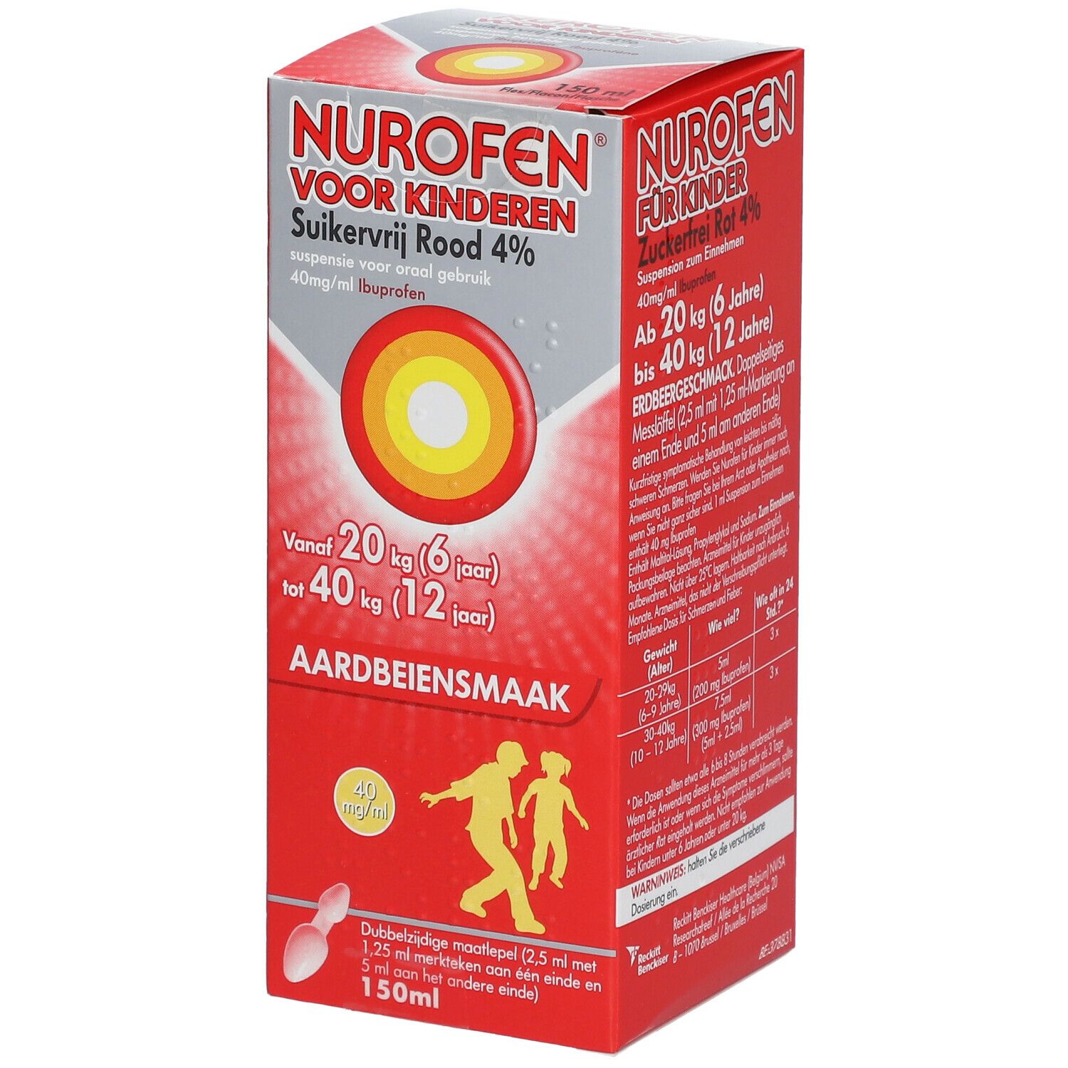 Nurofen Kind Suikervrij Rood 4% - Vanaf 6 Tot 12 Jaar