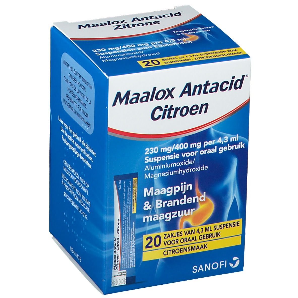 Maalox Antacid Citroen 230mg/400mg per 4,3ml Suspensie - Voor Maagpijn