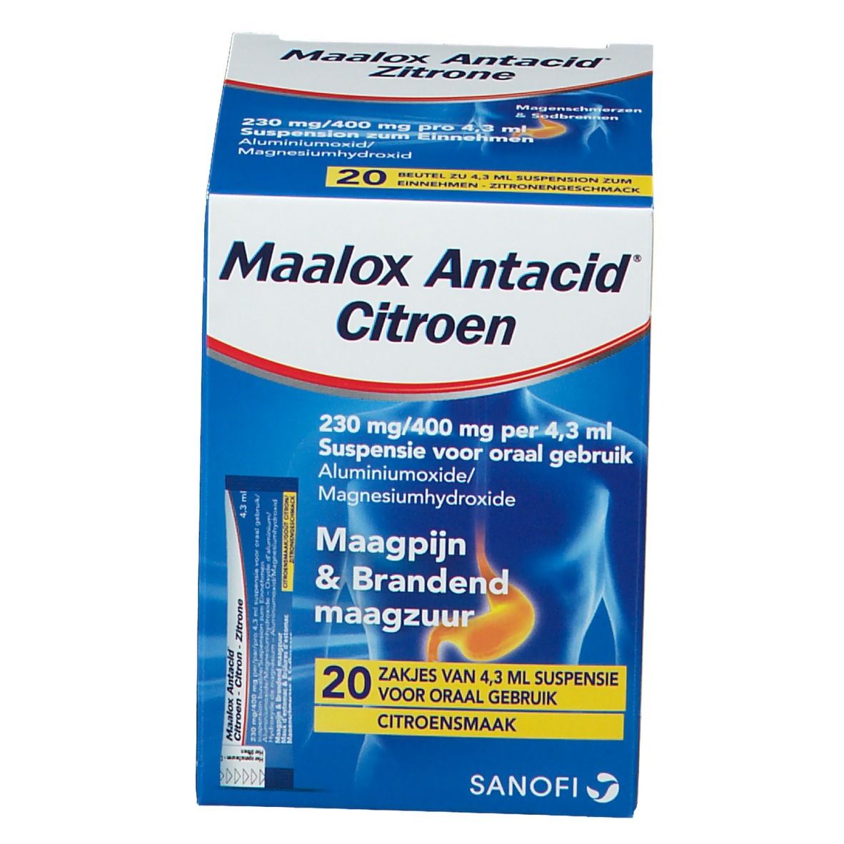 Maalox Antacid Citroen 230mg/400mg per 4,3ml Suspensie - Voor Maagpijn