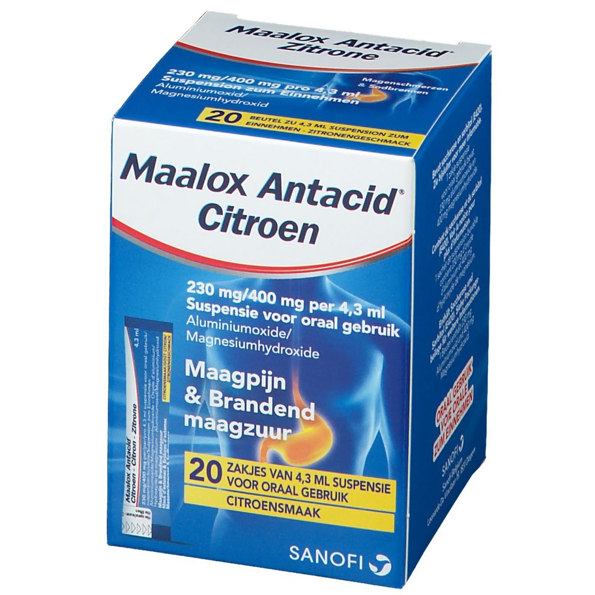 Maalox Antacid Citroen 230mg/400mg per 4,3ml Suspensie - Voor Maagpijn