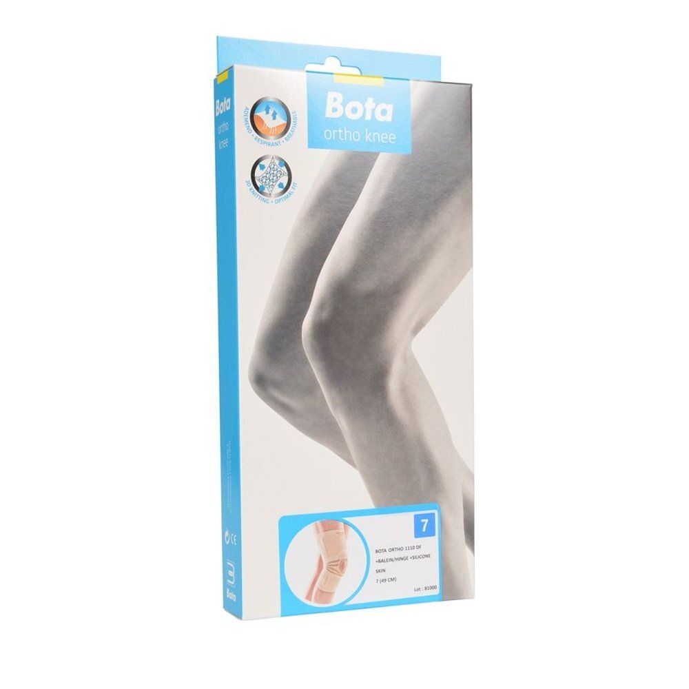 Kniebrace Bota ortho knee, maat 7, in verpakking. Lichtblauwe doos met productafbeelding.