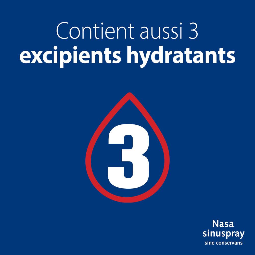 Nasasinuspray® Sine Conservans. Texte: Efficace jusqu'à 12 heures. Horloge avec 12h.