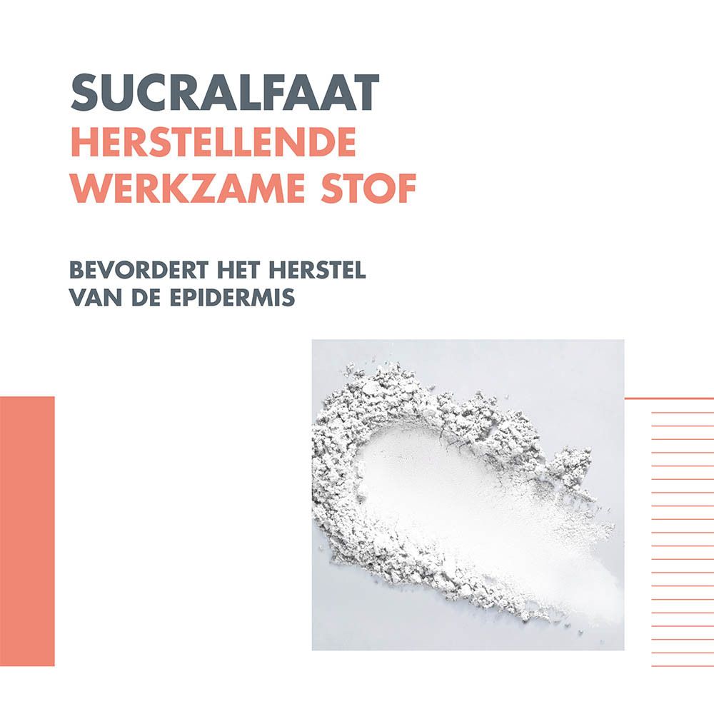 Sucralfaat, een herstellende werkzame stof die de epidermale regeneratie bevordert.