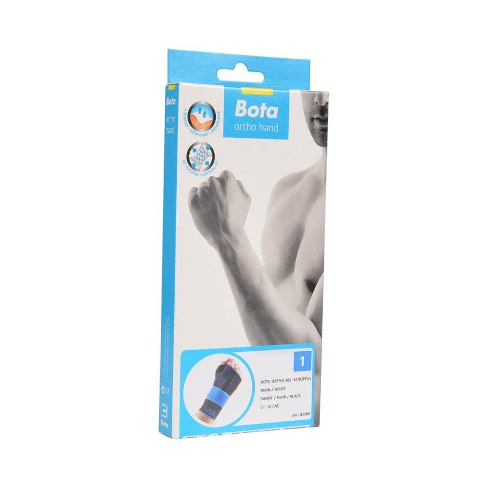 Emballage de l'attelle de poignet. Montre l'image du produit et le logo de la marque.