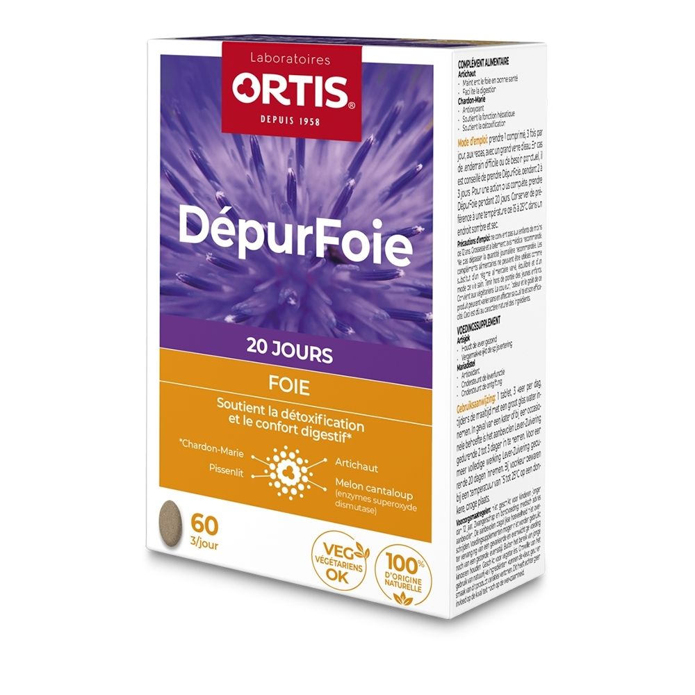 Boîte Ortis DépurFoire de 60 gélules, cure de 20 jours, pour le soutien du foie et de la digestion.