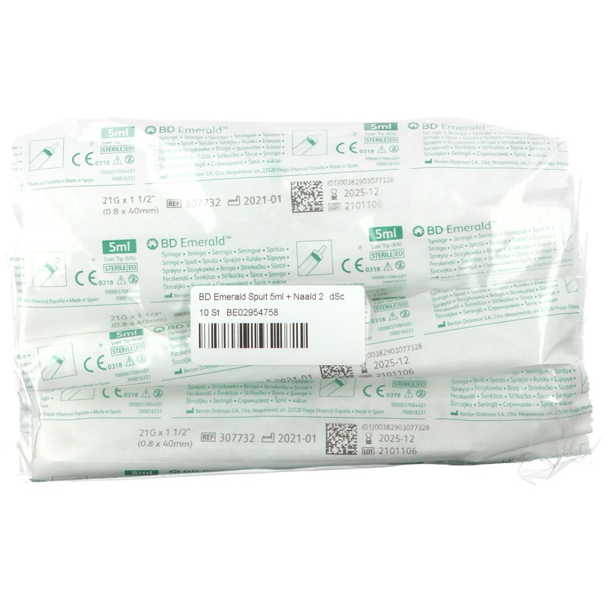 BD Emerald Seringue 5ml + Aiguille 21g