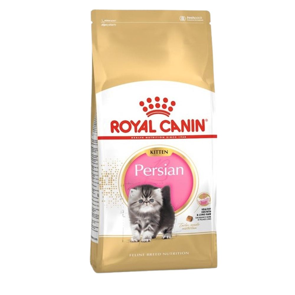 Zak Royal Canin Feline Breed Nutrition Persian Kitten droogvoer met een afbeelding van een kitten.