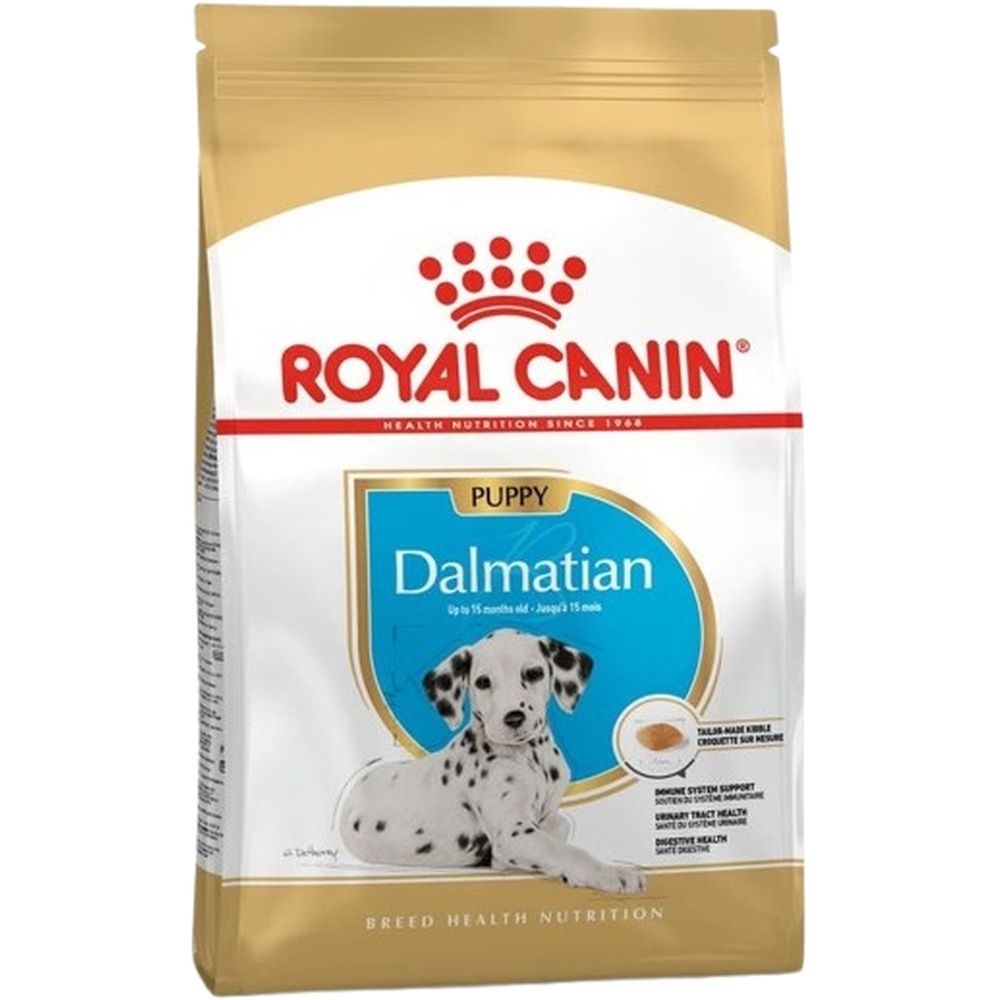 Sac de nourriture pour chiot Royal Canin BHN Dalmatian, 12 kg, avec image de chiot.