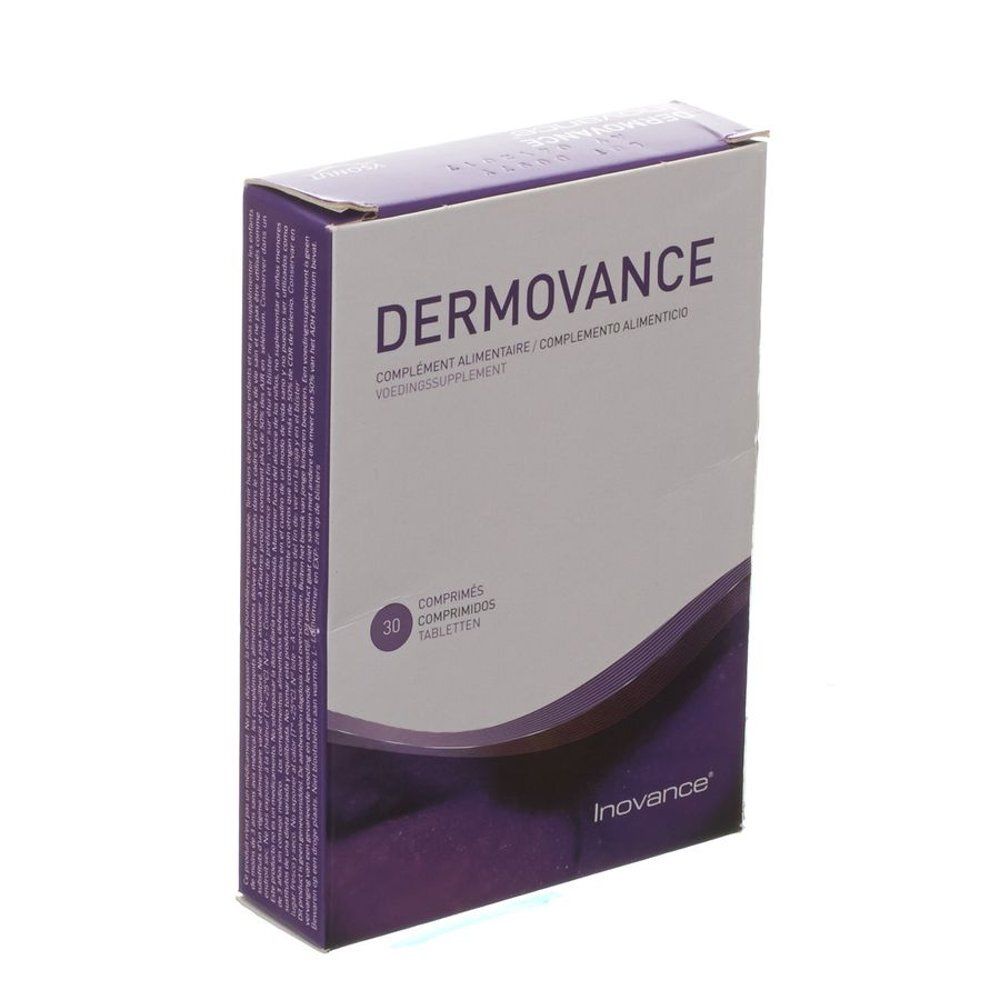 Doos van Inovance Dermovance, voedingssupplement voor de huid, 30 tabletten.
