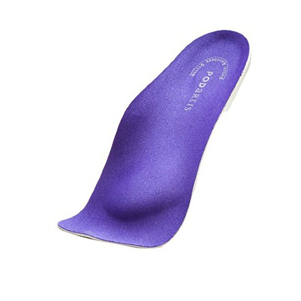 Semelle intérieure violette. Marque Podartis. Forme anatomique, voûte plantaire et talon surélevés.