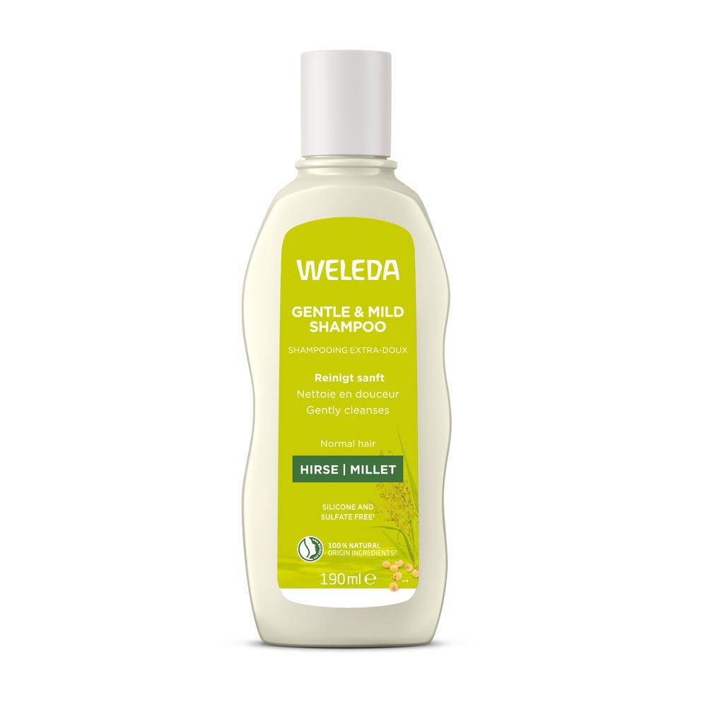 Weleda shampoo fles. Wit etiket met productinfo. 190ml. Witte dop.