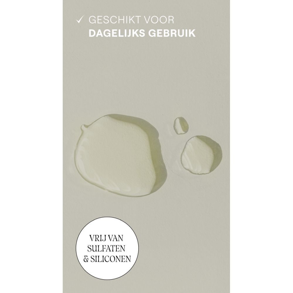 Oliedruppels. Tekst: Geschikt voor dagelijks gebruik. Vrij van sulfaten & siliconen.