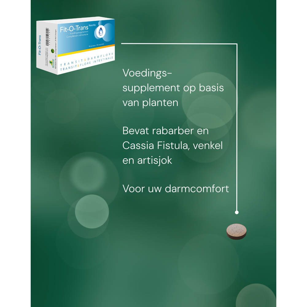 Grafiek met tablet. Tekst: Voedingssupplement op basis van planten. Voor uw darmcomfort.