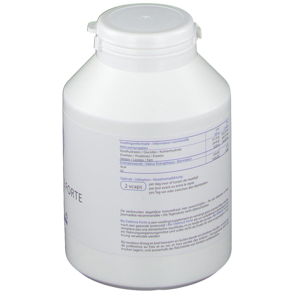 Witte fles met schroefdop. Achterkant met tekst en tabellen. Bevat voedingswaarde- en gebruiksinformatie.